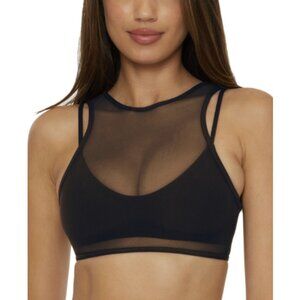 Becca Muse Mesh-Overlay Bralette Bikini Top Women's Black Swimwear BUU329 M NWT